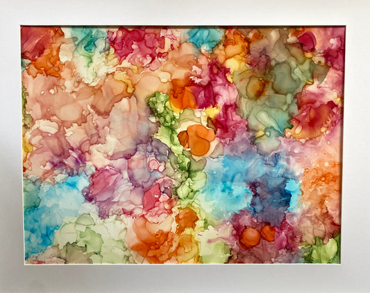 Tavla i alkoholbläck. Vit ram 40x50 cm. Målningen med passepartout 30x40 cm.