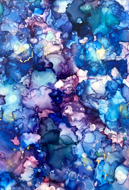 Tavla i alkoholbläck. Vit djup ram 23x18 cm. Målningen med passepartout 14x10 cm.