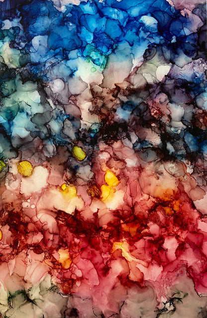 Tavla i alkoholbläck. Vit ram 30x40 cm. Målningen med passepartout 20x30 cm.