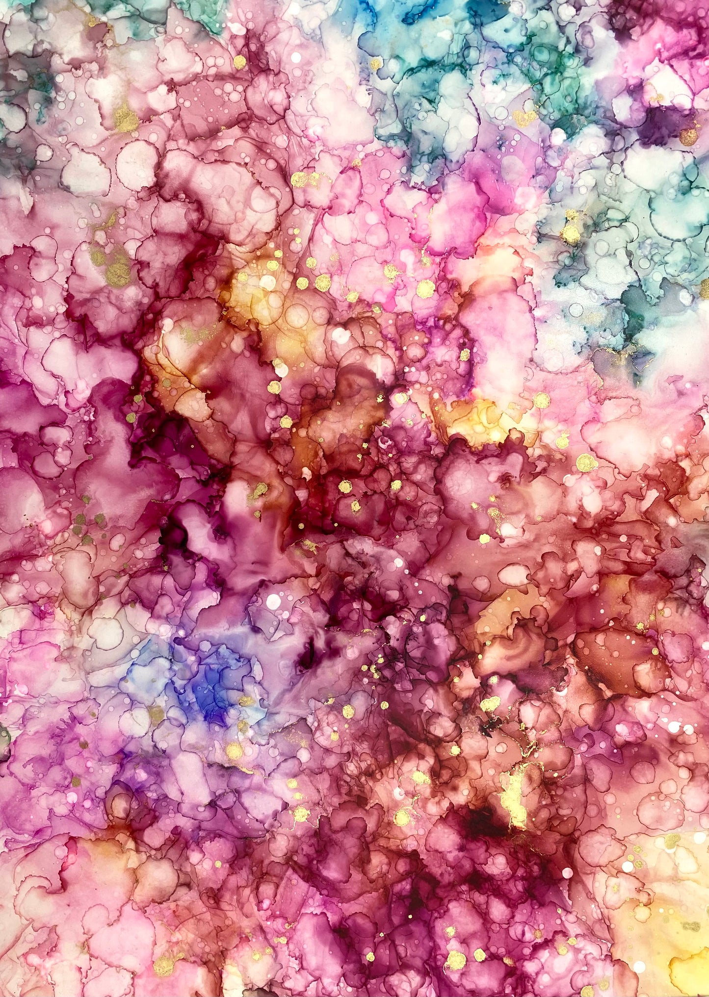 Tavla i alkoholbläck. Vit ram 30x40 cm. Målningen med passepartout 20x30 cm.