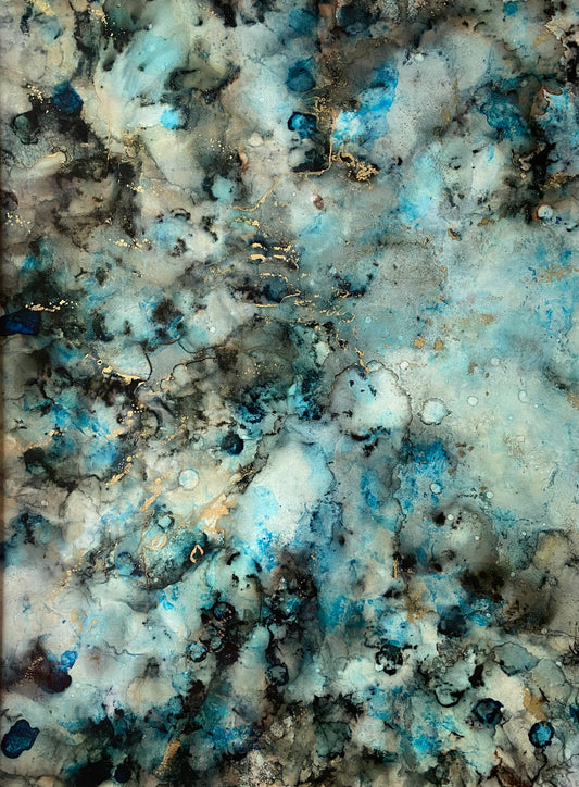 Tavla i alkoholbläck. Svart ram 40x50 cm. Målningen med passepartout 30x40 cm.