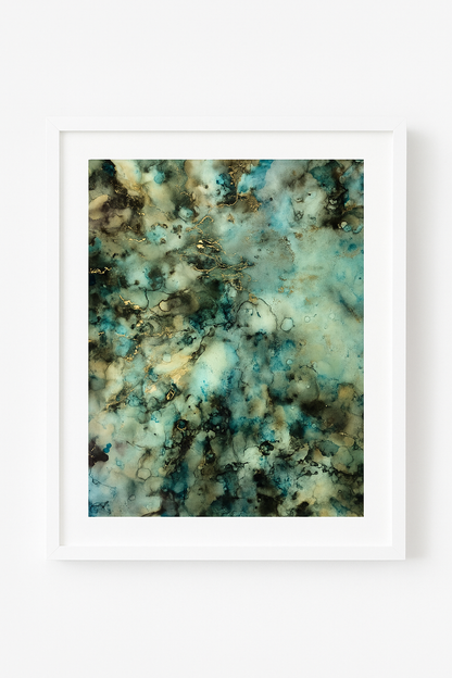 Tavla i alkoholbläck. Svart ram 40x50 cm. Målningen med passepartout 30x40 cm.