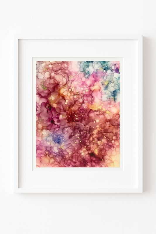 Tavla i alkoholbläck. Vit ram 30x40 cm. Målningen med passepartout 20x30 cm.